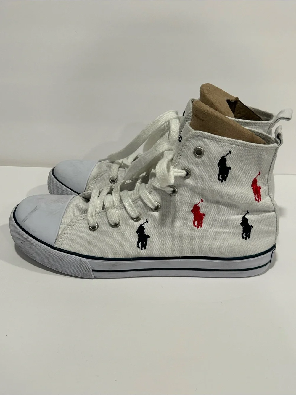 Polo Ralph Lauren Hamptyn All-Over Multi Pony Canvas Hi Top Sneakers Women’s 7